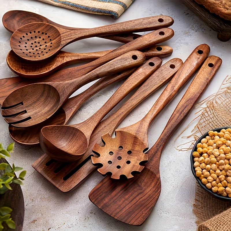 Natural Teak Wood Kitchen Uten - Home Cooking Utensil Set ulasan dan harga