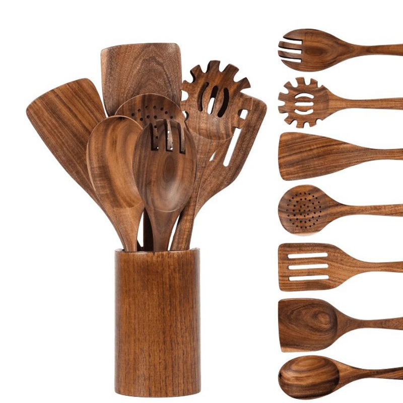 Natural Teak Wood Kitchen Uten - Home Cooking Utensil Set ulasan dan harga