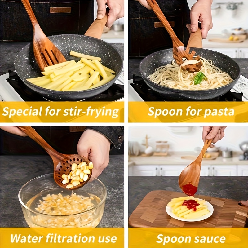 Natural Teak Wood Kitchen Uten - Home Cooking Utensil Set ulasan dan harga