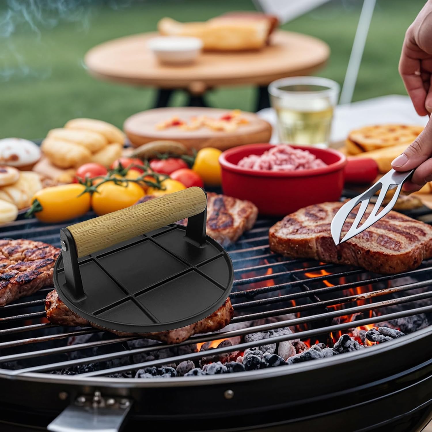 Smashed Burger Press with Wood - Crepe Pan Nonstick ulasan dan harga
