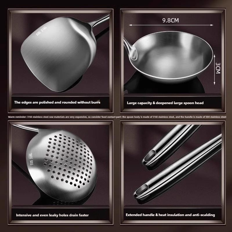 Food Stainless Steel Wok Spatu - Home Cooking Utensil Set ulasan dan harga