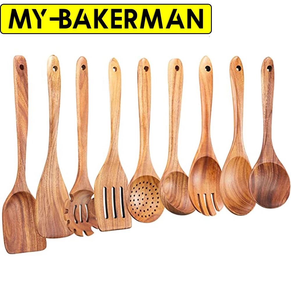 1-9Pcs/set Wooden Kitchen Uten - Home Cooking Utensil Set ulasan dan harga